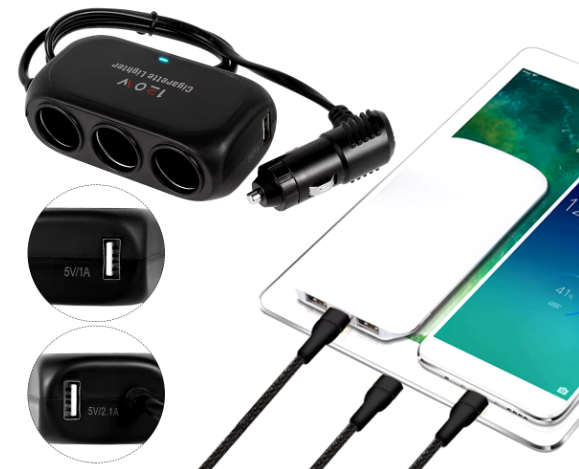 3 USB Sockets Fast Car Charger - daudcars